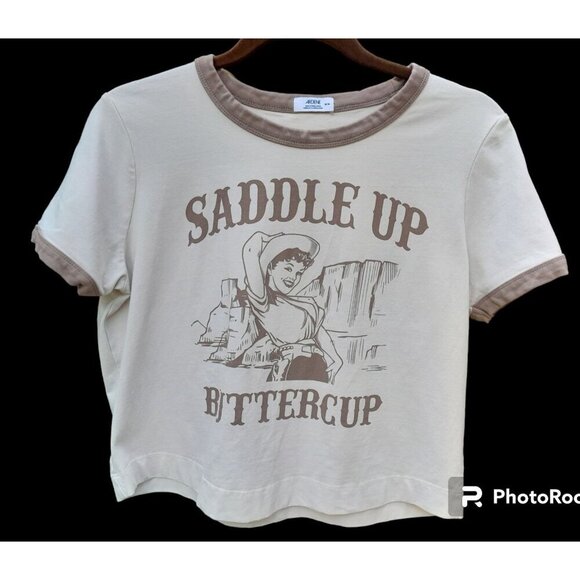 Ardene Saddle Up Buttercup Crop Tee Size M - Picture 2 of 5